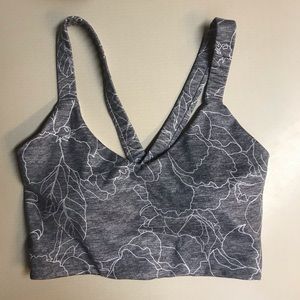 GapFit grey floral outline low impact longline cross back sports bra